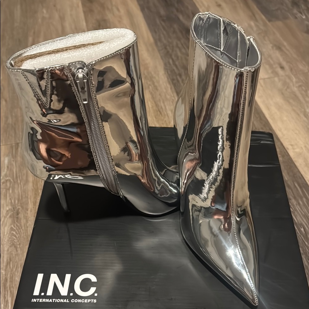 INC International Concepts Women's Metallic Silver Heeled Boots